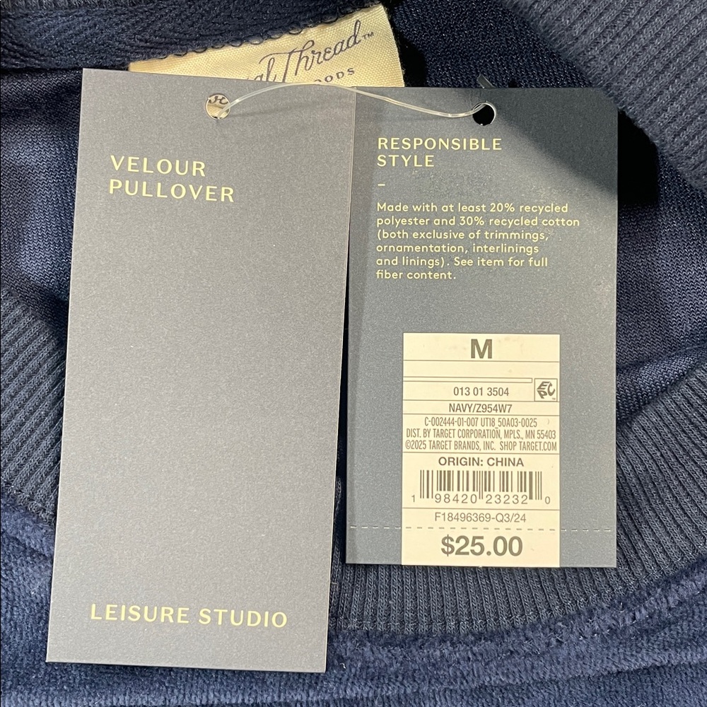 🆕 Universal Thread Leisure Studio Velour Pullover Navy Blue Sweatshirt M | NWT - Picture 4 of 5